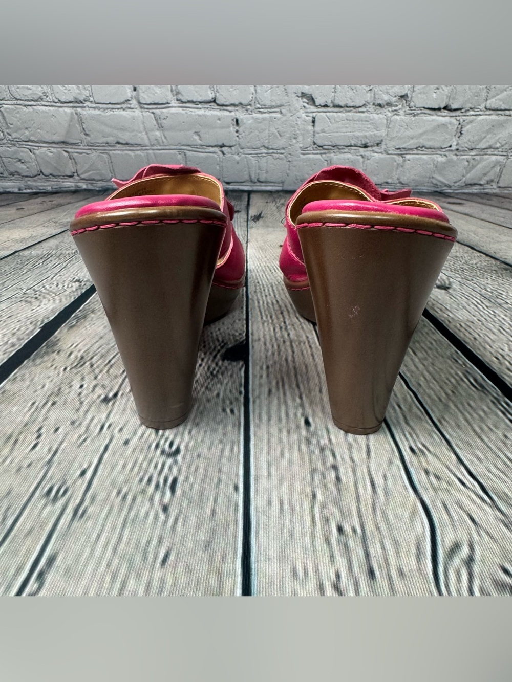 Born Concept Fuchsia Pink Floral Slide Heel Mules Leather Y2K Fairycore Size 9 - Picture 9 of 10